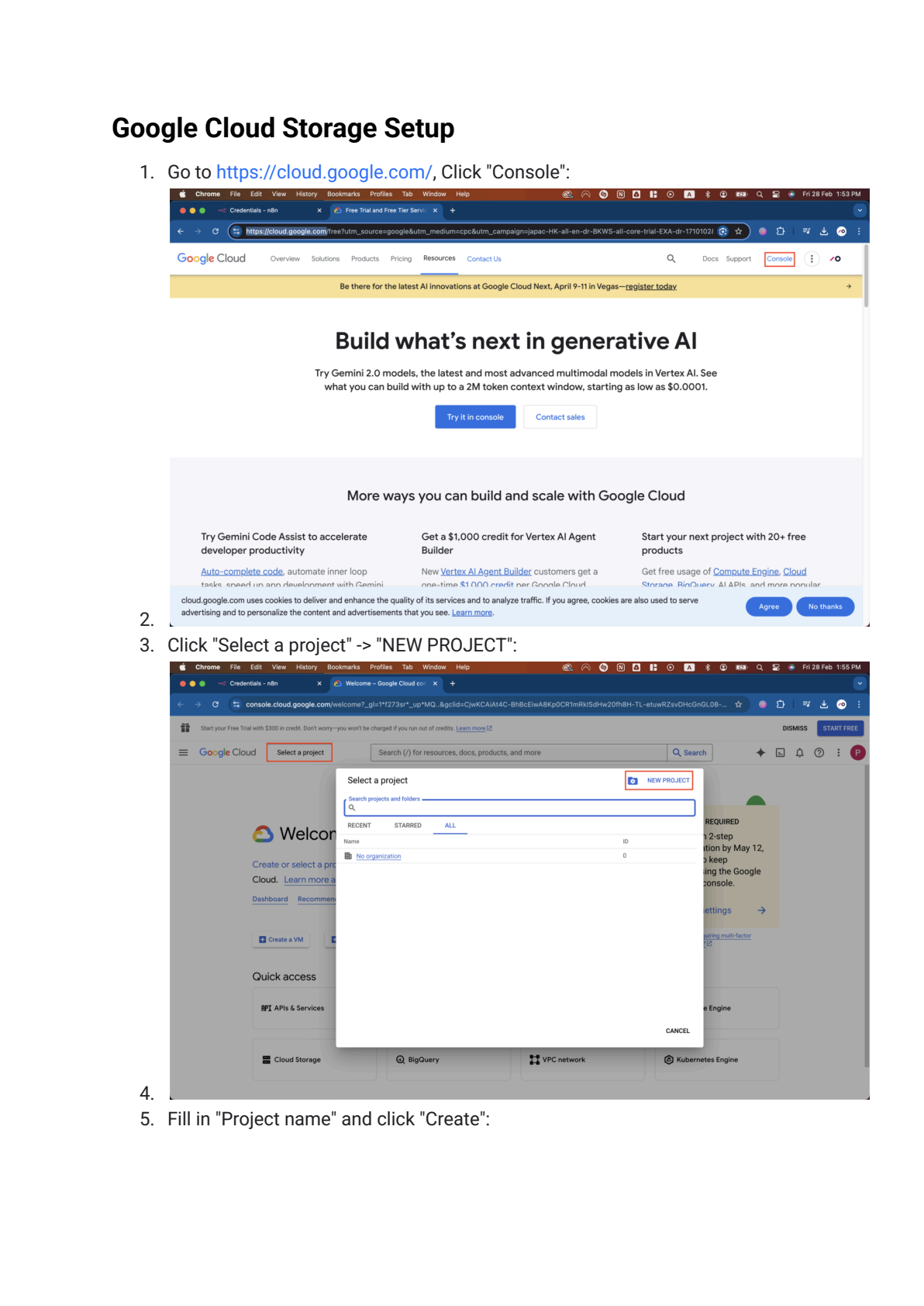 Google Cloud Storage instellen in n8n afbeelding 1