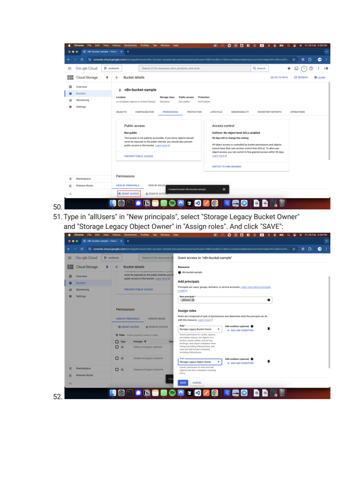 Google Cloud Storage instellen in n8n afbeelding 13