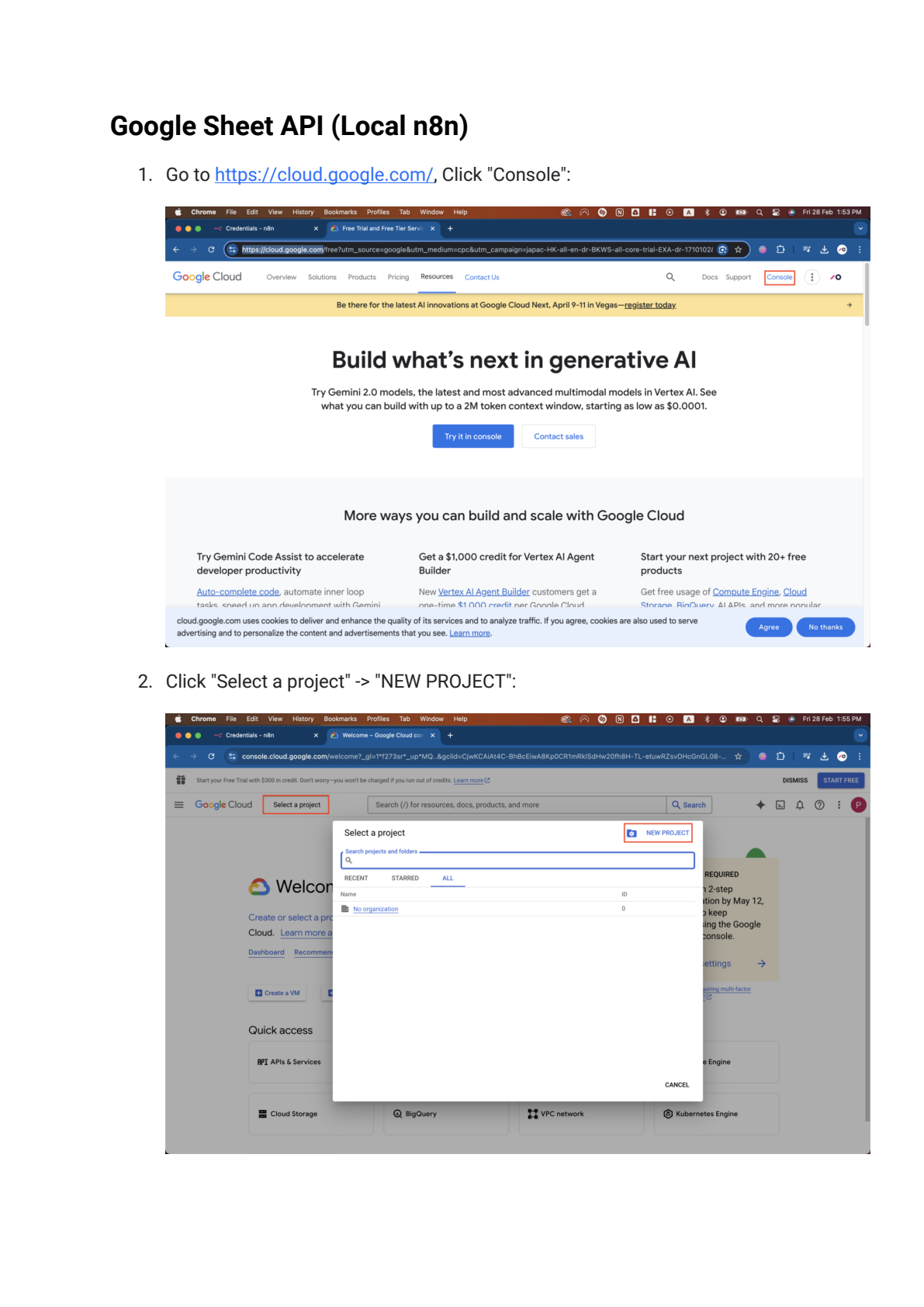 Google Sheets API instellen in n8n afbeelding 1