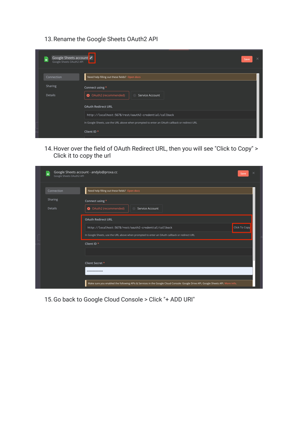 Google Sheets API instellen in n8n afbeelding 7