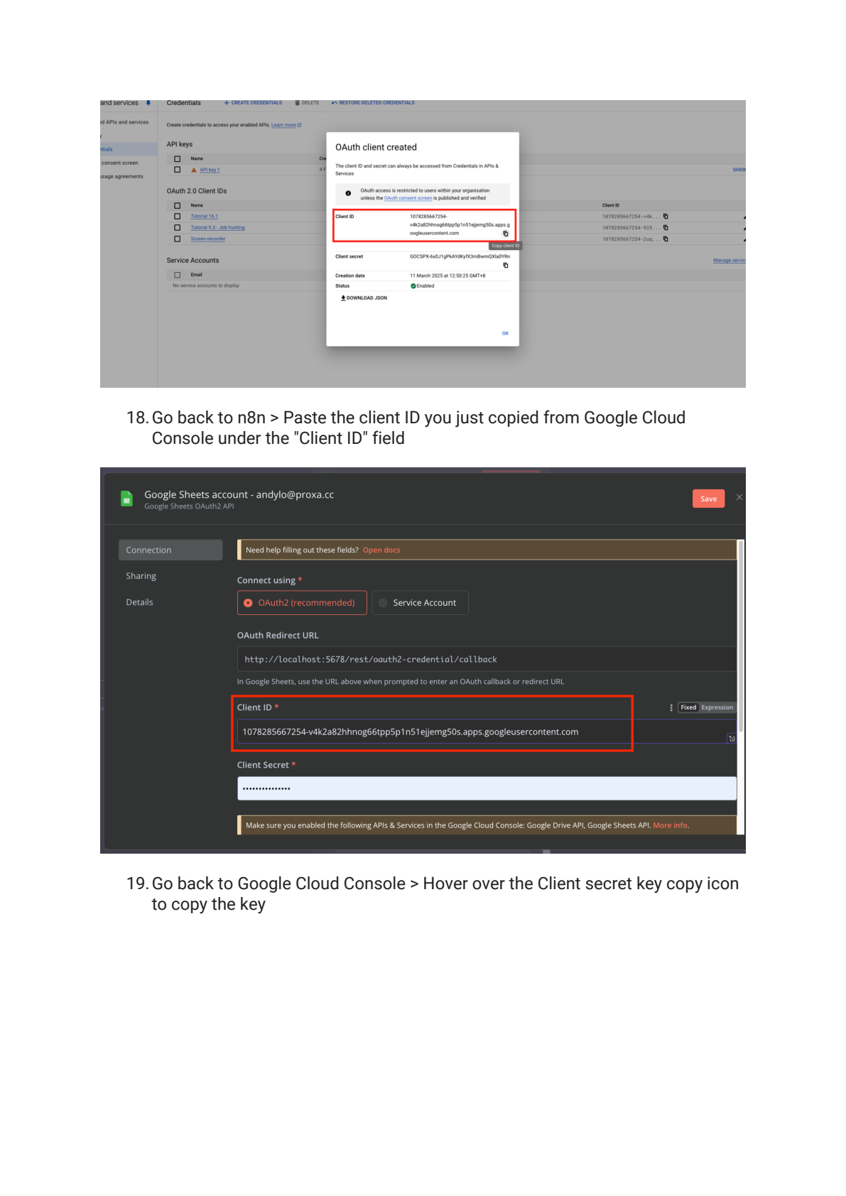 Google Sheets API instellen in n8n afbeelding 10