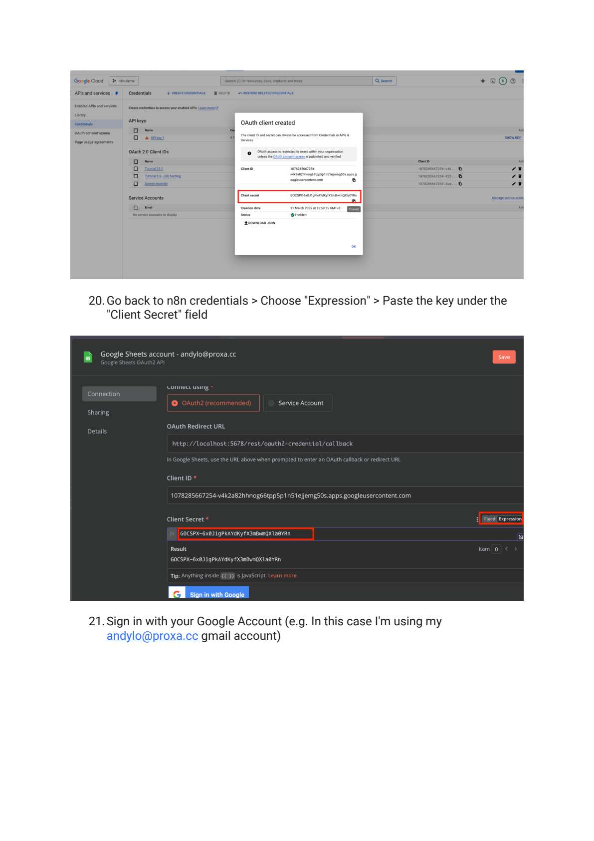 Google Sheets API instellen in n8n afbeelding 11
