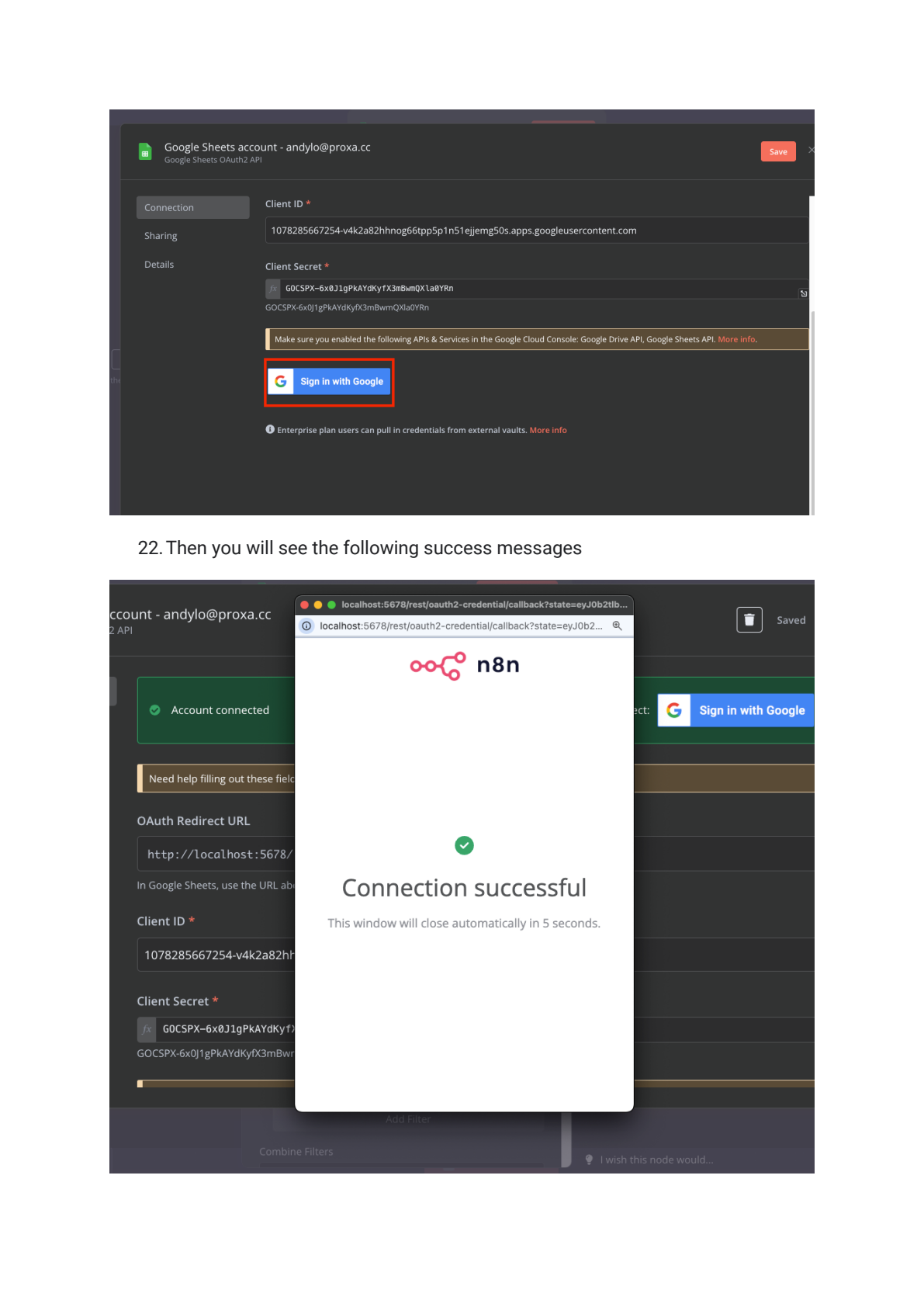 Google Sheets API instellen in n8n afbeelding 12