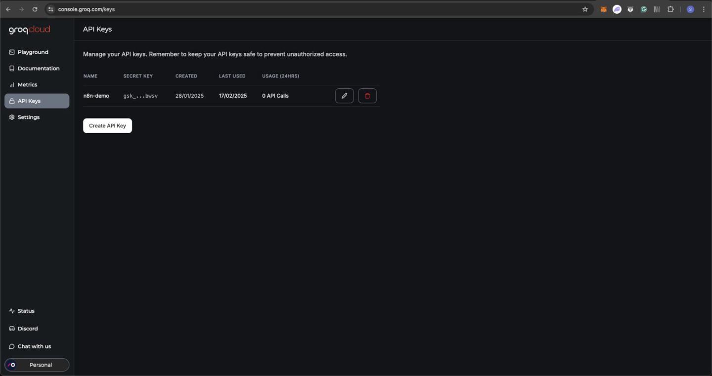 Groq API instellen in n8n afbeelding 2