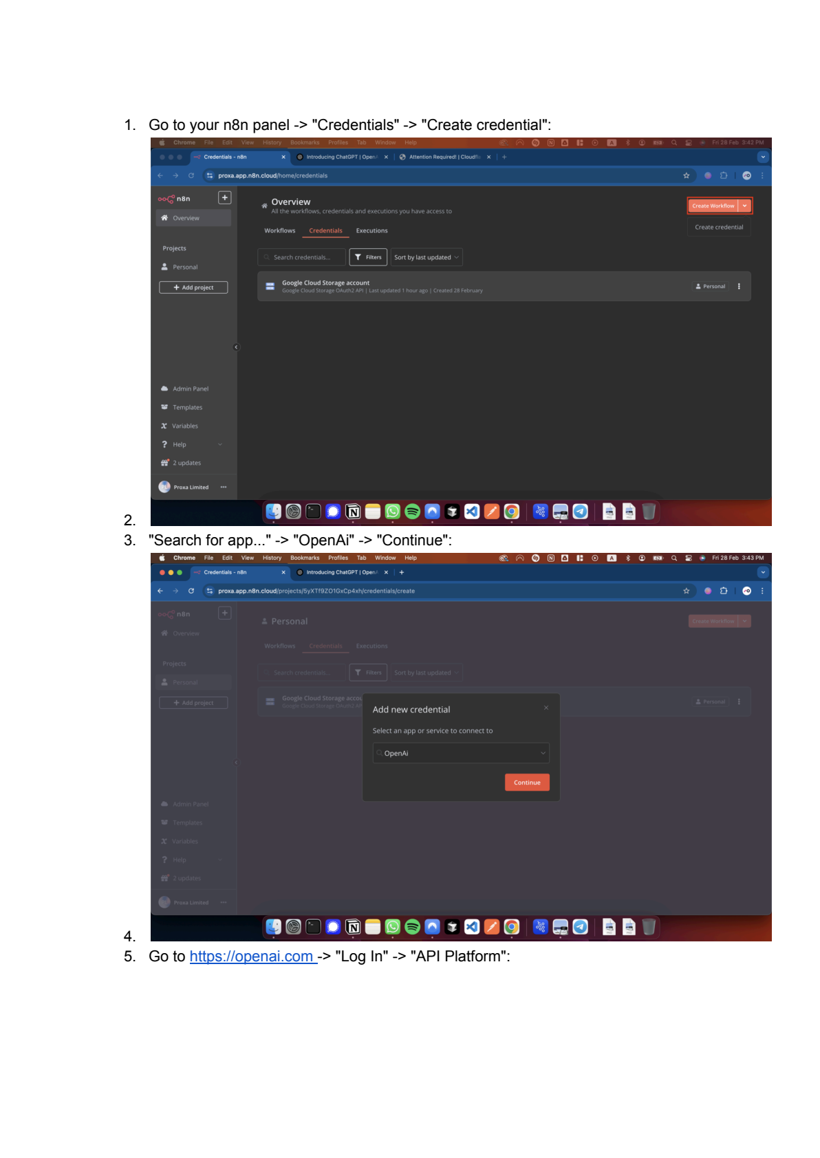 OpenAI API instellen in n8n afbeelding 1