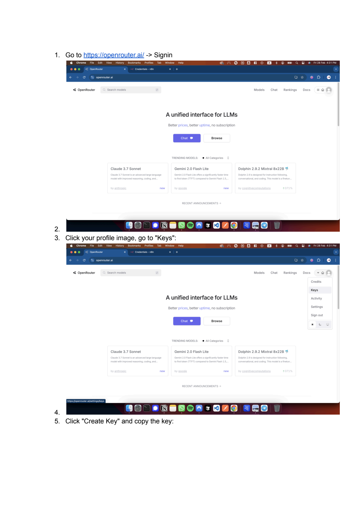 OpenRouter API instellen in n8n afbeelding 1